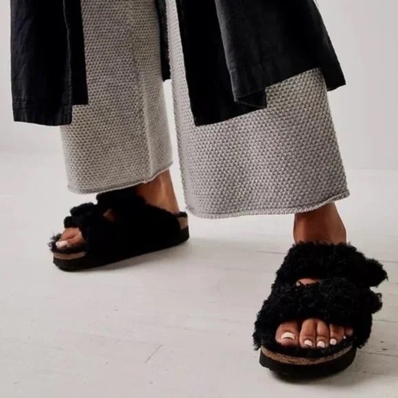 Birkenstock Shoes - Birkenstock Papillio Black Shearling Big Buckle Sandals